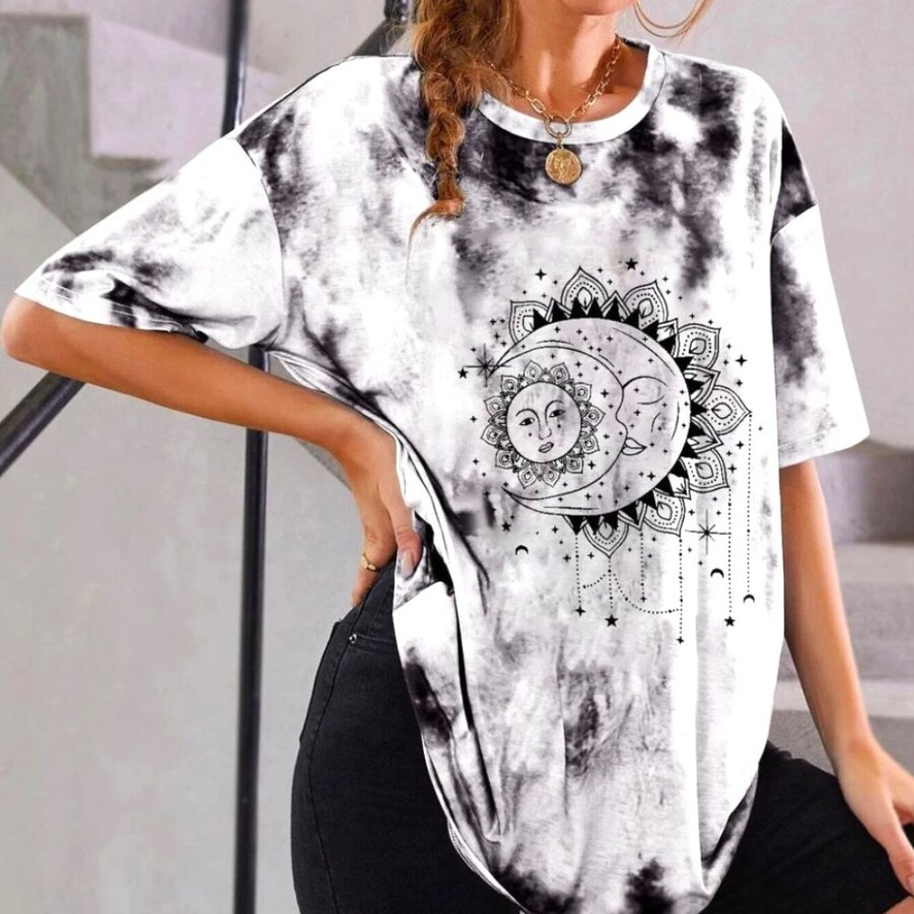 sun and moon tye die oversized tee